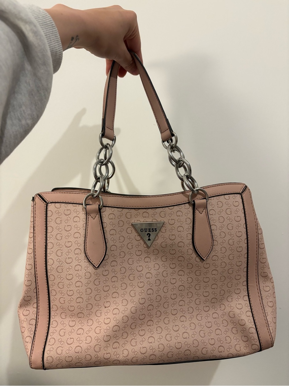 Y2K Blush Pink Logo Tote Bag Silver Chain Strap Shoulder Purse